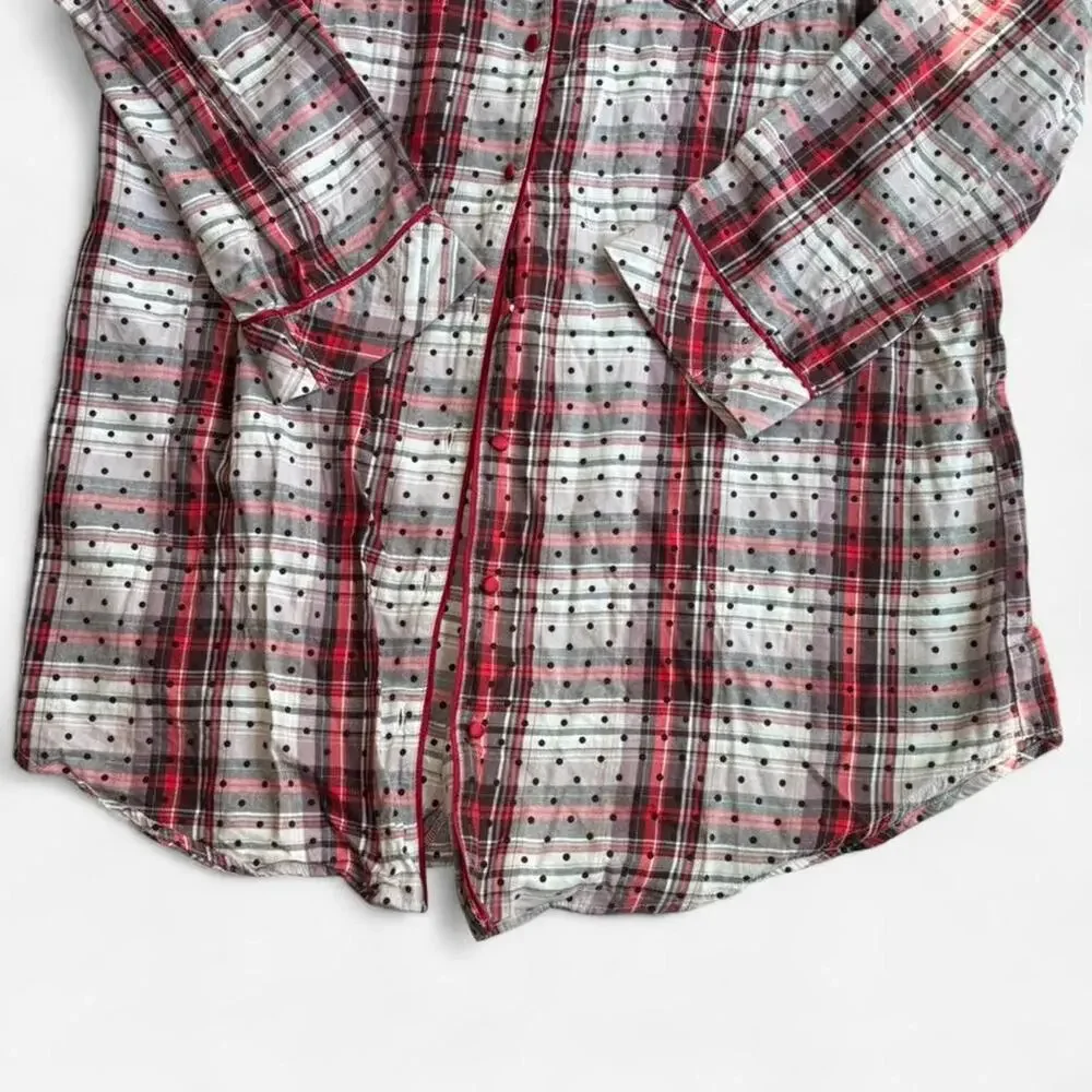Victoria's Secret Women's Sleep Shirt L Red White Plaid Polka Dot Casual Cozy